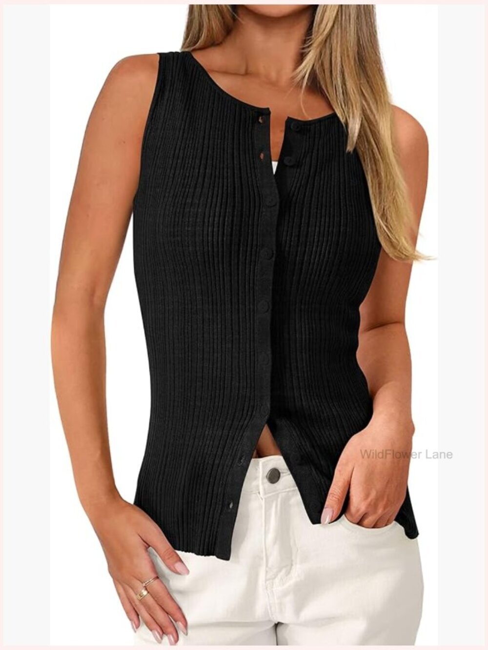 Sleeveless Button Down Ribbed Knit Tank Top Summer Trendy Y2K Vest